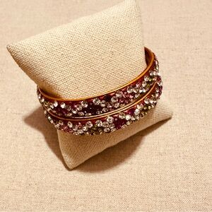 Vintage | Bracelet | Pair of Bangles in Magenta, Purple, Pink, Green & Crystal